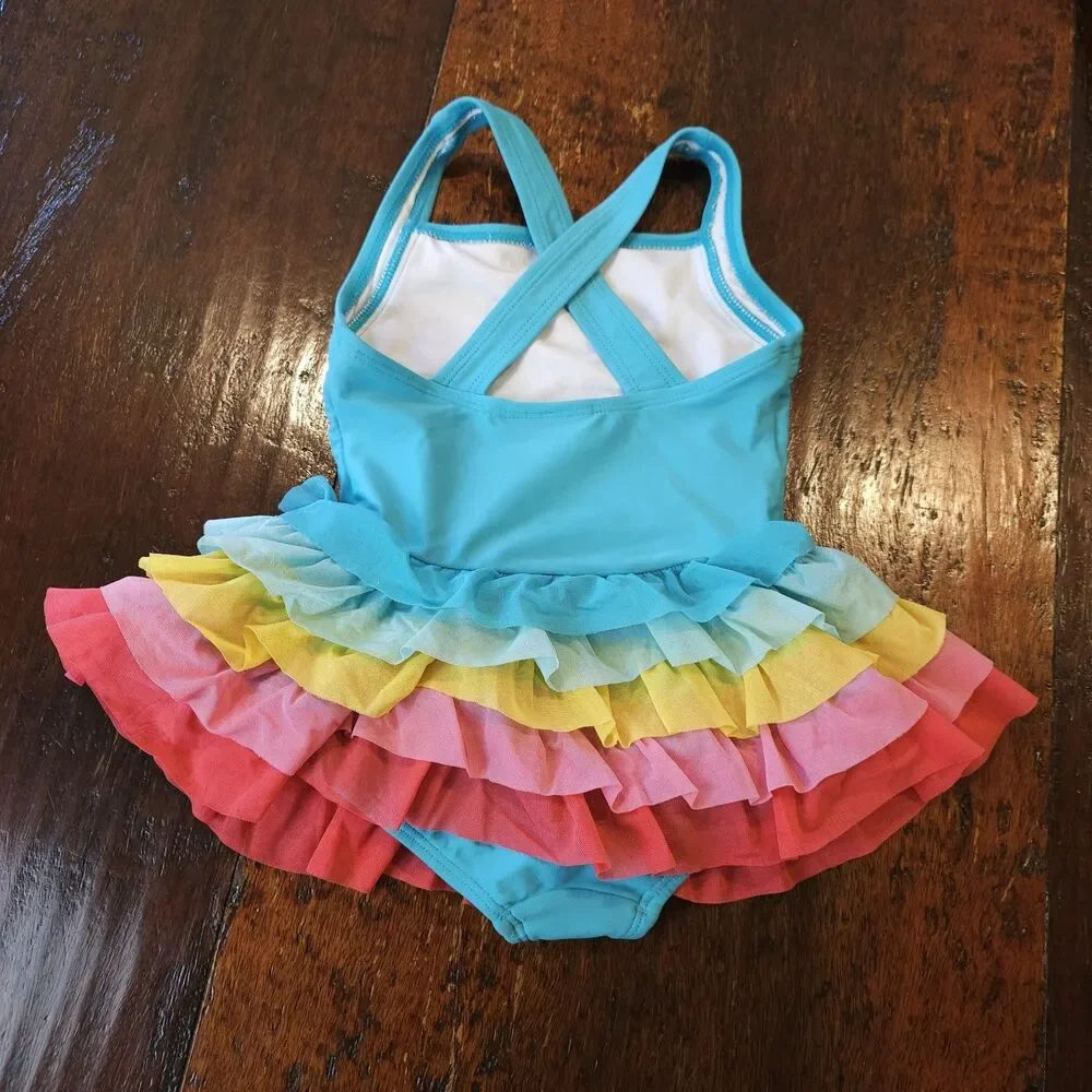 HANNA ANDERSSON girls ruffle tutu one piece swimsuit 80 85 cm blue Apx 12-18m 1T